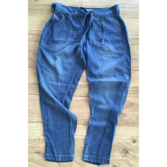 Jessica Simpson AVENIA Chambray Ankle Crop Pant Cross Over Tie Belt Size 28 - Picture 1 of 5